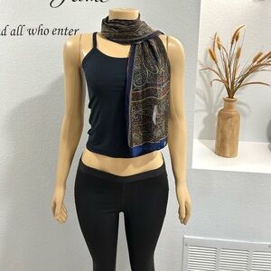 BILL BLASS Blue Paisley Floral Print Rectangular Silk Scarf EUC 12.5” X 55”